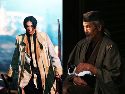 伊勢谷友介演じる四乃森蒼紫（左）と田中泯演じる翁（右）