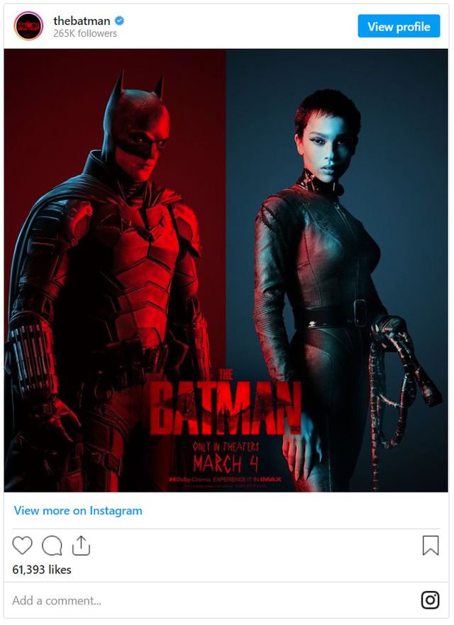 バットマンとキャットウーマンの新ビジュアル！ - 画像は公式Instagramのスクリーンショット