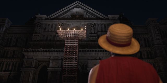 ロジャーの処刑台を見上げるルフィ - 画像は「ONE PIECE」シーズン2より