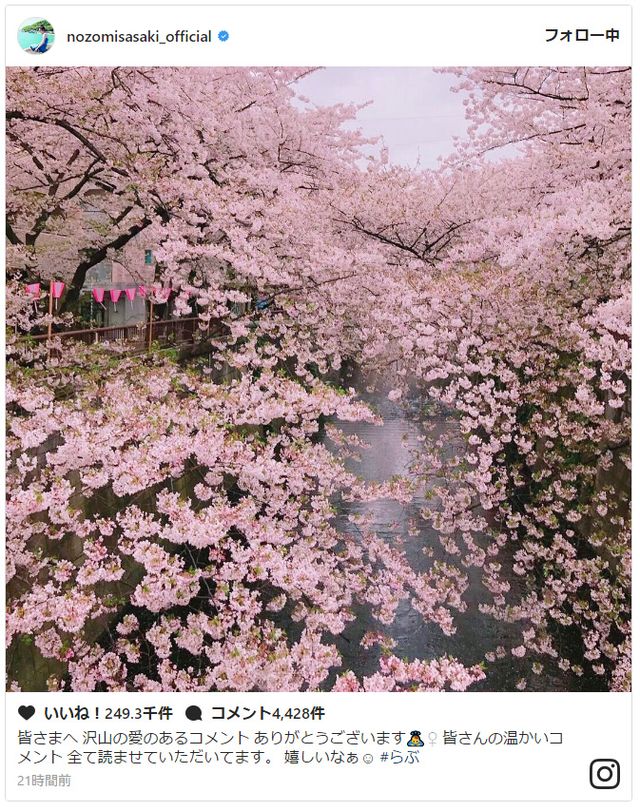 【画像】渡部建＆佐々木希、インスタに同じ写真　さっそくお花見デート？（2枚目）