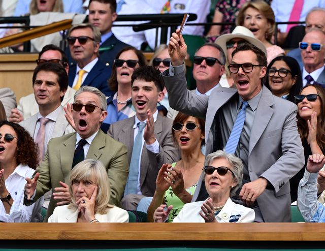 ウィンブルドン選手権でのマーティン・フリーマン、ソフィー・ハンター、ベネディクト・カンバーバッチ