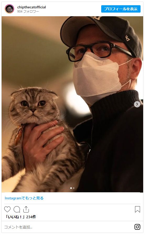 マシュー・ヴォーン監督と猫のチップ - 画像はチップのInstagramのスクリーンショット