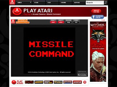 「ミサイルコマンド」のプレイ画面（アタリのオフィシャルサイトより、スクリーンショット）