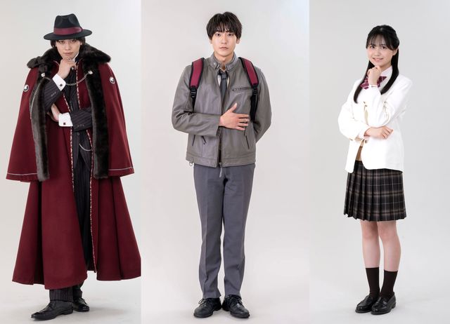 「仮面ライダーマイス」に出演する東啓介、主演の秋谷郁甫、ヒロイン役の堀川梨心