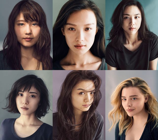 「#すっぴん素肌プロジェクト」に参加した6人の女優たち - 左上から時計回りに有村架純、ニニ、タンウェイ、クロエ・グレース・モレッツ、チュンシャー、松岡茉優