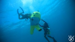 ふなっしー、本格ダイビングに初挑戦!浮力に負けず水中歩行!