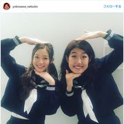 横澤夏子&足立梨花、顔のサイズ差クッキリ!「顔ちっさ!!」「遠近法」