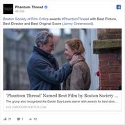 アカデミー賞混戦の予感!『ファントム・スレッド』最多!ボストン映画批評家協会賞