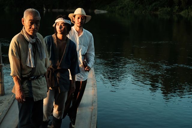 キャストの柄本明、村上虹郎、監督のオダギリジョー