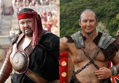剣闘士（グラディエーター）役で出演する曙（左）と琴欧洲（右）
