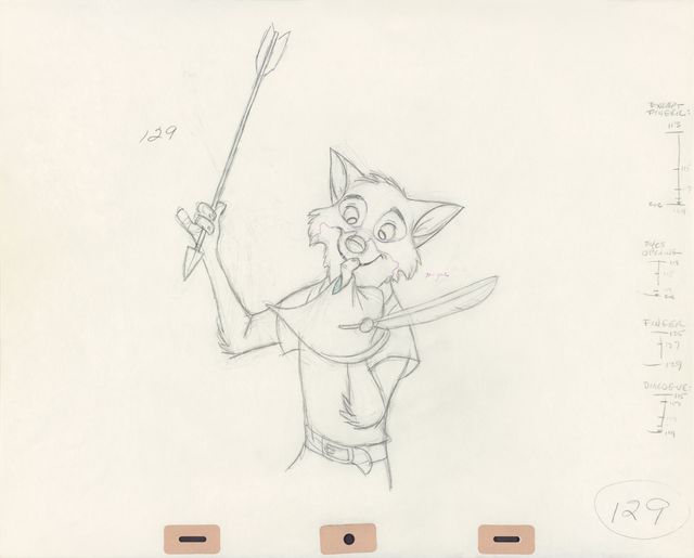 デジタル保存された『ロビン・フッド』（1973）のラフ・アニメーション。ナイン・オールドメン（ディズニーの9人の伝説のアニメーターたち）の一人であるミント・カールが手掛けたもの