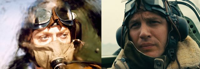 『空軍大戦略』のマイケル・ケイン（左）と『ダンケルク』のトム・ハーディ