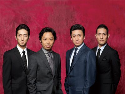 「明治座 五月花形歌舞伎」に出演した左から中村七之助、市川亀治郎、市川染五郎、中村勘太郎