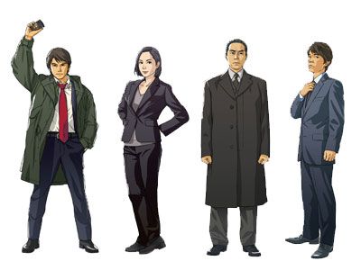 ゲームのキャラ化された「踊る大捜査線」メンバー。左から、青島俊作、恩田すみれ、室井慎次、真下正義