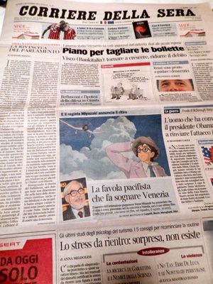 イタリア紙も異例も異例の一面で報道 - 一般紙「コリエレ・デラ・セーラ」より
