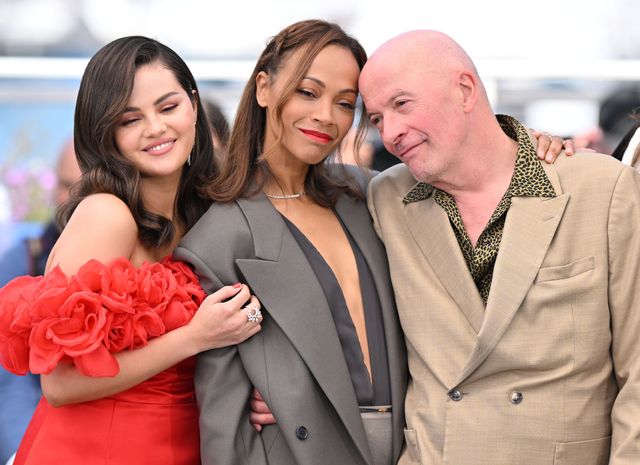 カンヌ国際映画祭でのセレーナ・ゴメス、ゾーイ・サルダナ、ジャック・オーディアール