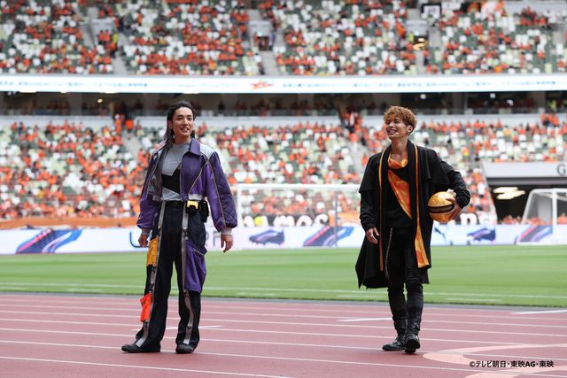 ブンブンジャー　ブンオレンジ　エスパルス　国立競技場　サッカー　Tシャツ　旗 ブンブンジャー」玄蕃＆先斗が国立競技場でハシリヤンと対決