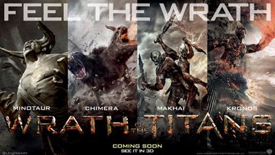 『タイタンの逆襲』のクリーチャー - 左からミノタウロス、キメラ、マカイ、クロノス