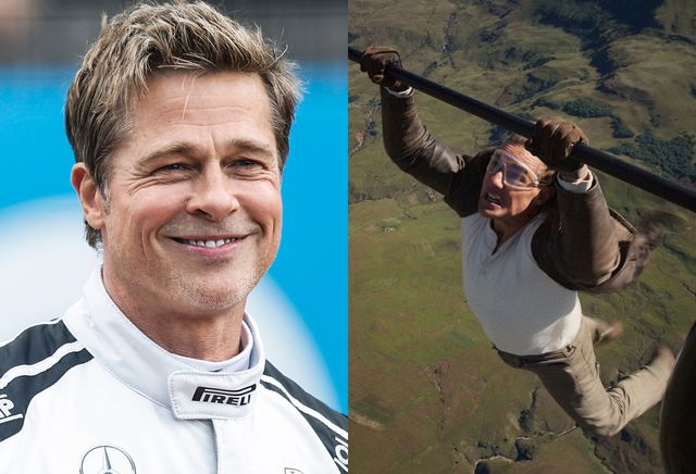 『F1/エフワン』撮影現場でのブラッド・ピット(左)と『ミッション:インポッシブル/ファイナル・レコニング』でのトム・クルーズ