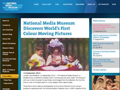 世界最古のカラー映像発見を知らせるナショナル・メディア・ミュージアムのオフィシャルサイト