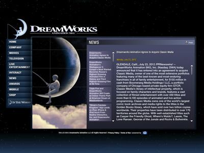 クラシック・メディアの買収を発表したドリームワークス・アニメーション
