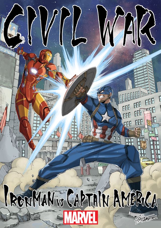 真島ヒロが描くアイアンマン対キャプテン・アメリカ