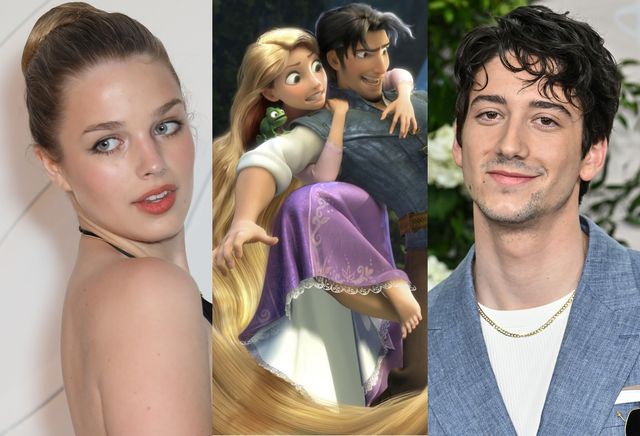 ラプンツェル役のティーガン・クロフトとフリン・ライダー役のマイロ・マンハイム