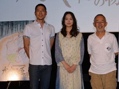 『かぐや姫の物語』中間報告会見に出席した西村義明、朝倉あき、鈴木敏夫