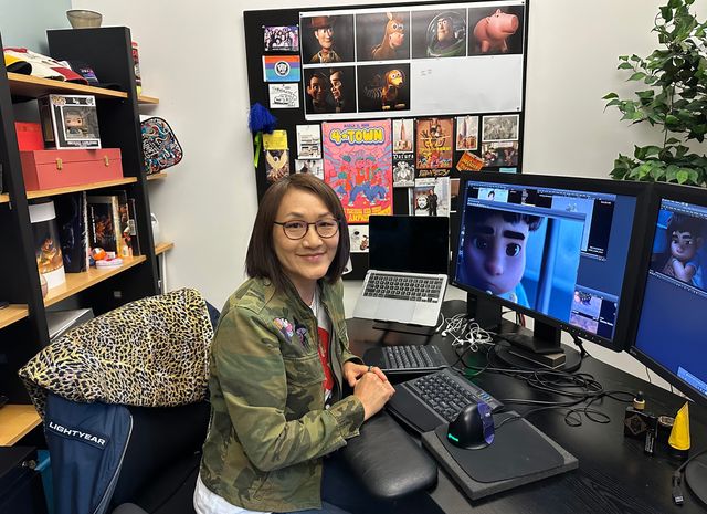 ピクサー・アニメーション・スタジオの自室で取材に応じた奥村裕子