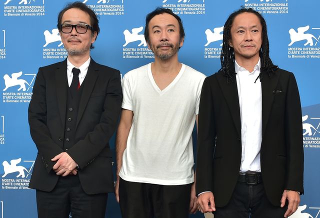 映画『野火』公式会見に出席したリリー・フランキー、塚本晋也監督、中村達也
