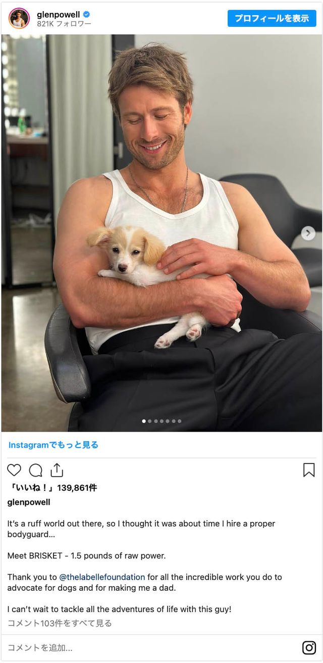 癒される…グレン・パウエルと愛犬ブリスケットの2ショット（3枚目）