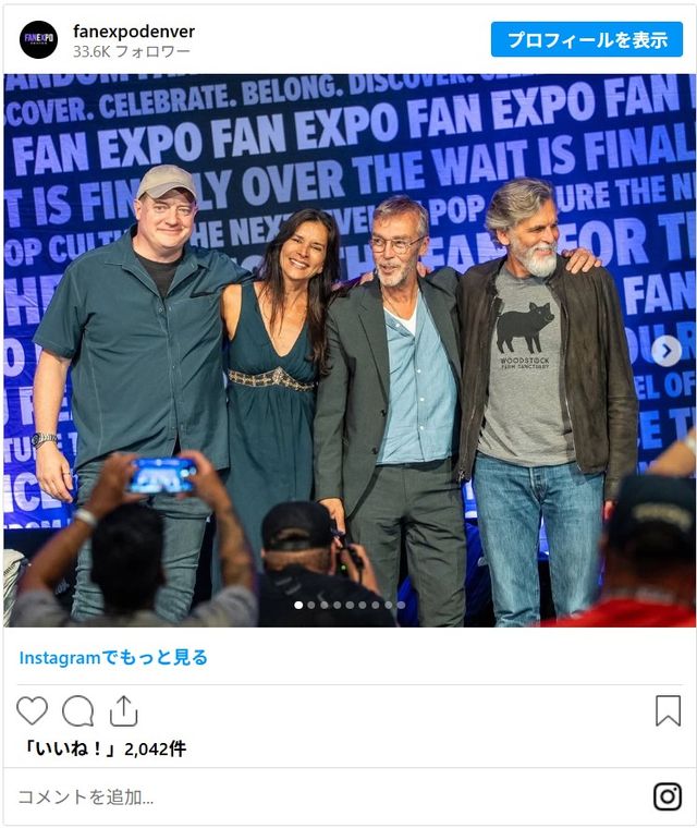 左からリック役のブレンダン・フレイザー、アナクスナムン役のパトリシア・ヴェラスケス、ジョナサン役のジョン・ハナー、アーデス・ベイ役のオデッド・フェール - 画像は「FAN EXPO Denver」Instagramのスクリーンショット